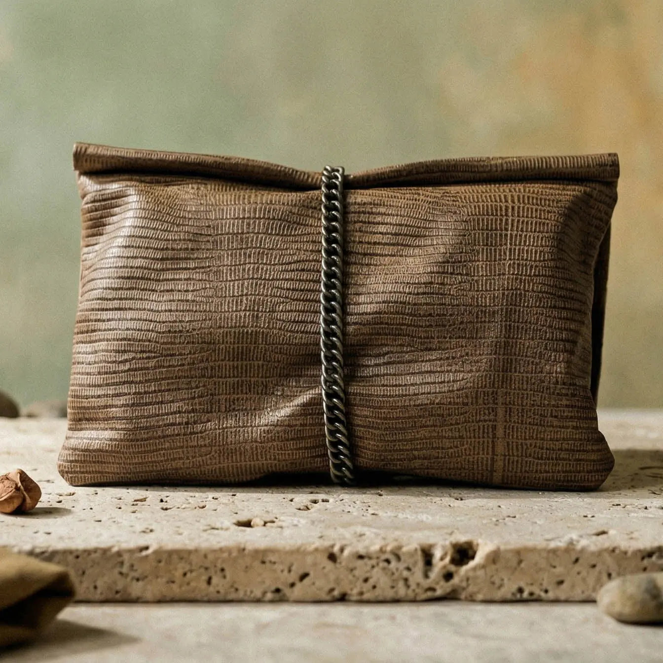 Detail of Limen leather bag showing hand-stitched handles and premium leather quality