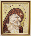 Original Roman mosaic artwork depicting the Byzantine Madonna, handcrafted by Fabio Bordi