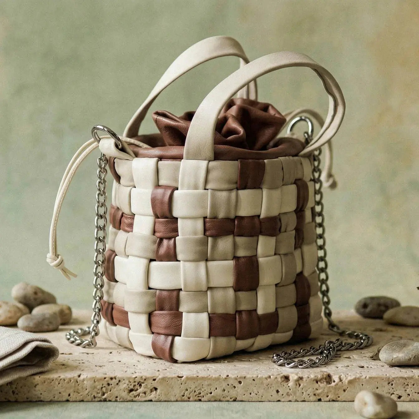 Side view of Plexa leather bag showing hand-stitched edges and quality Italian leather