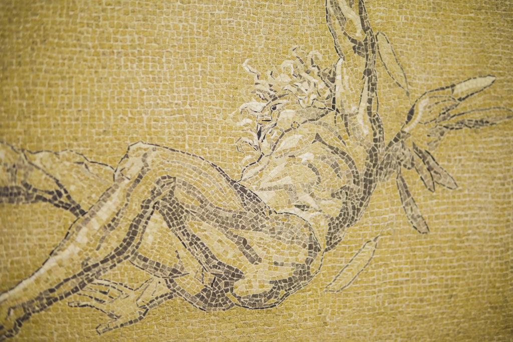 Icarus mosaic panel installed on wall, fine art Made in Rome, Italy