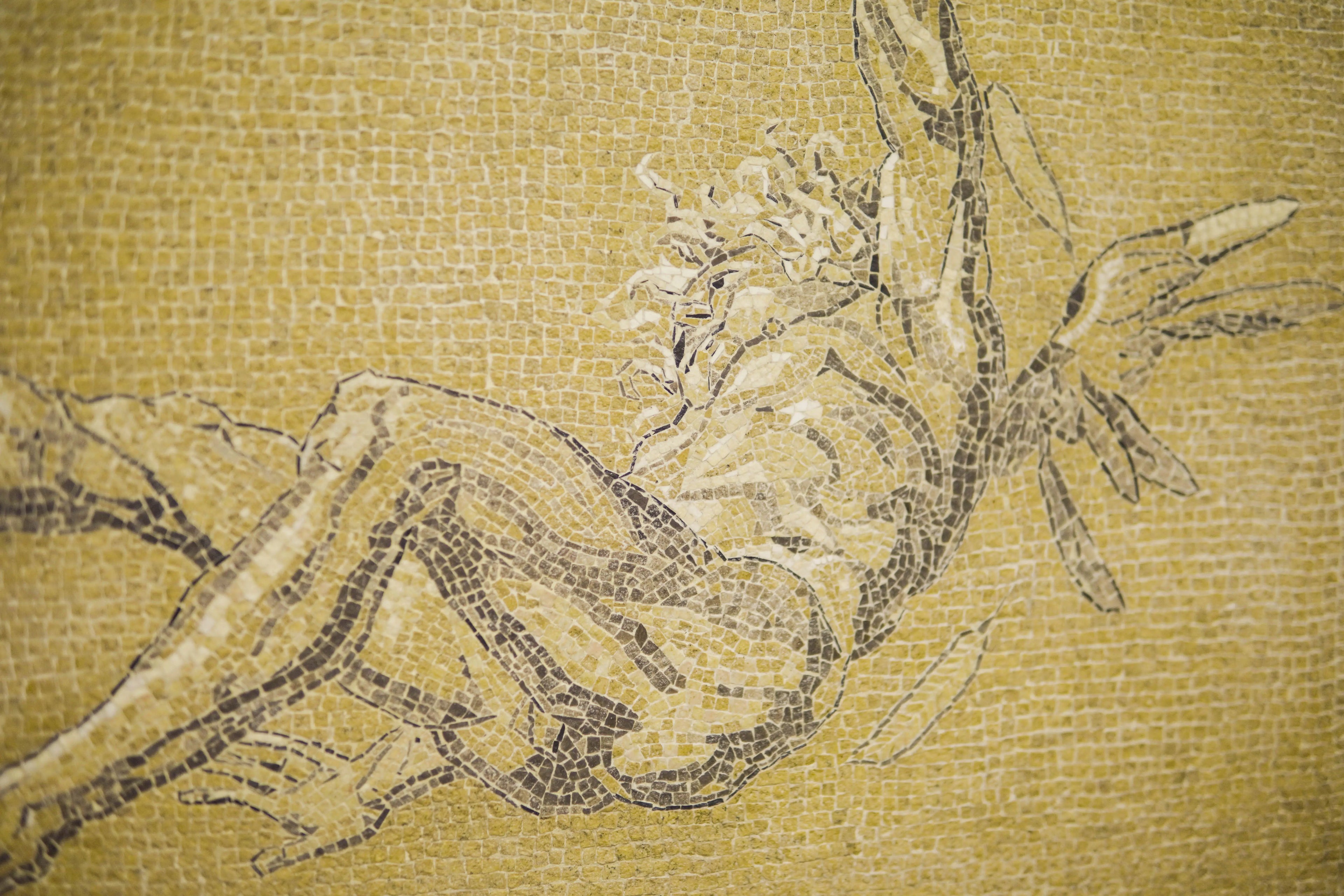 Icarus mosaic panel installed on wall, fine art Made in Rome, Italy