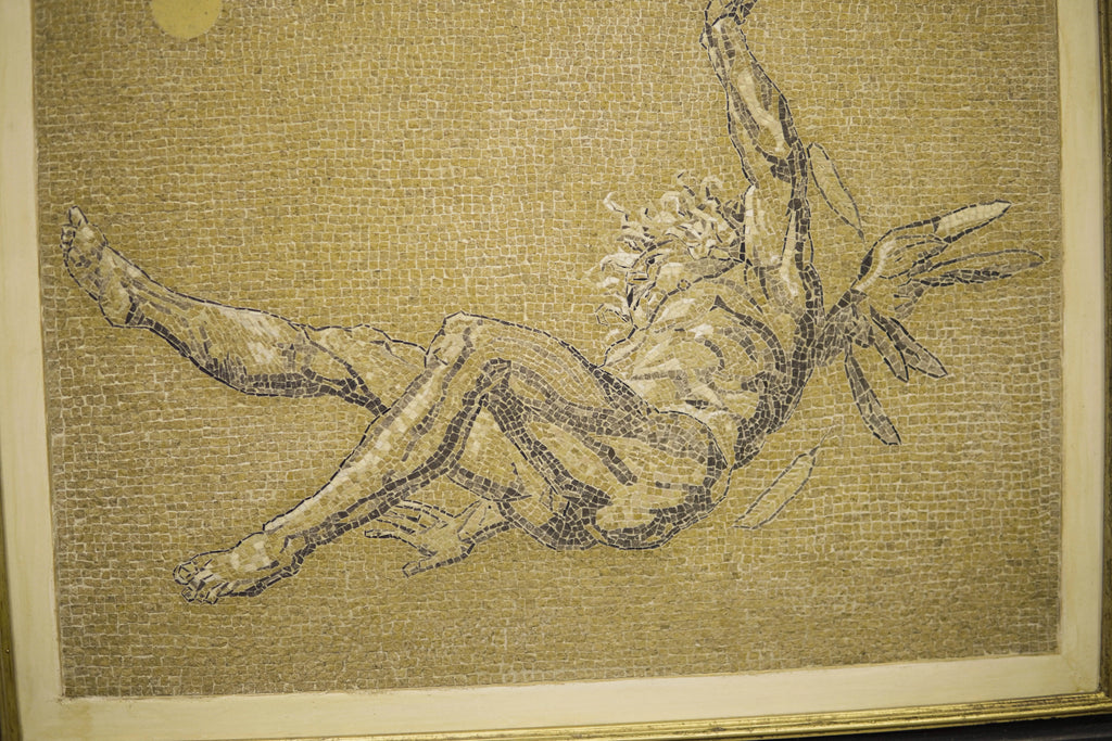 Detail of Icarus mosaic showing fine smalti tesserae work, Roman workshop