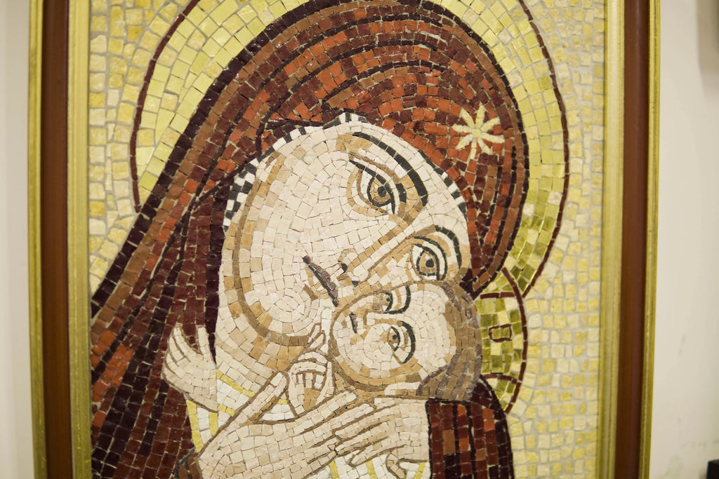The Byzantine Madonna mosaic detail of gold and smalti tesserae, Rome