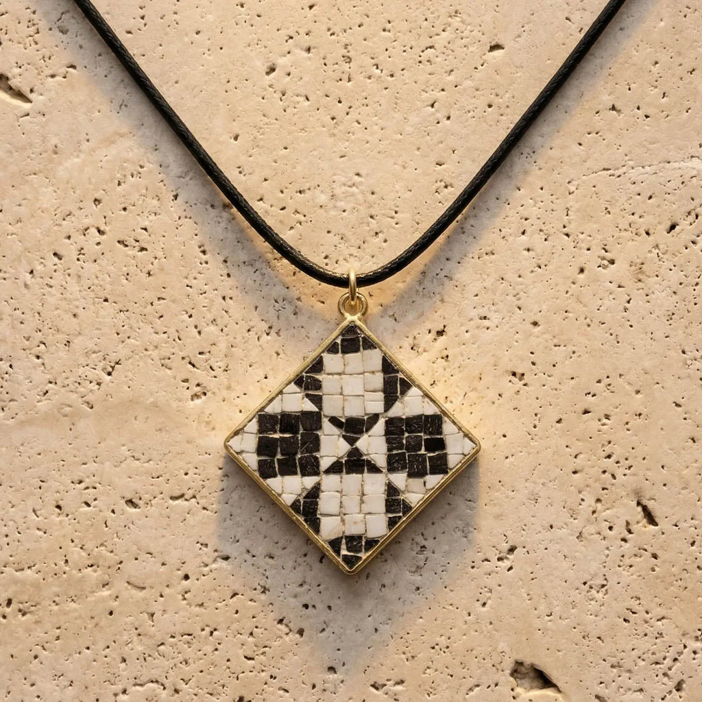Handcrafted Roman mosaic pendant with gold leaf and Venetian glass tesserae by Fabio Bordi