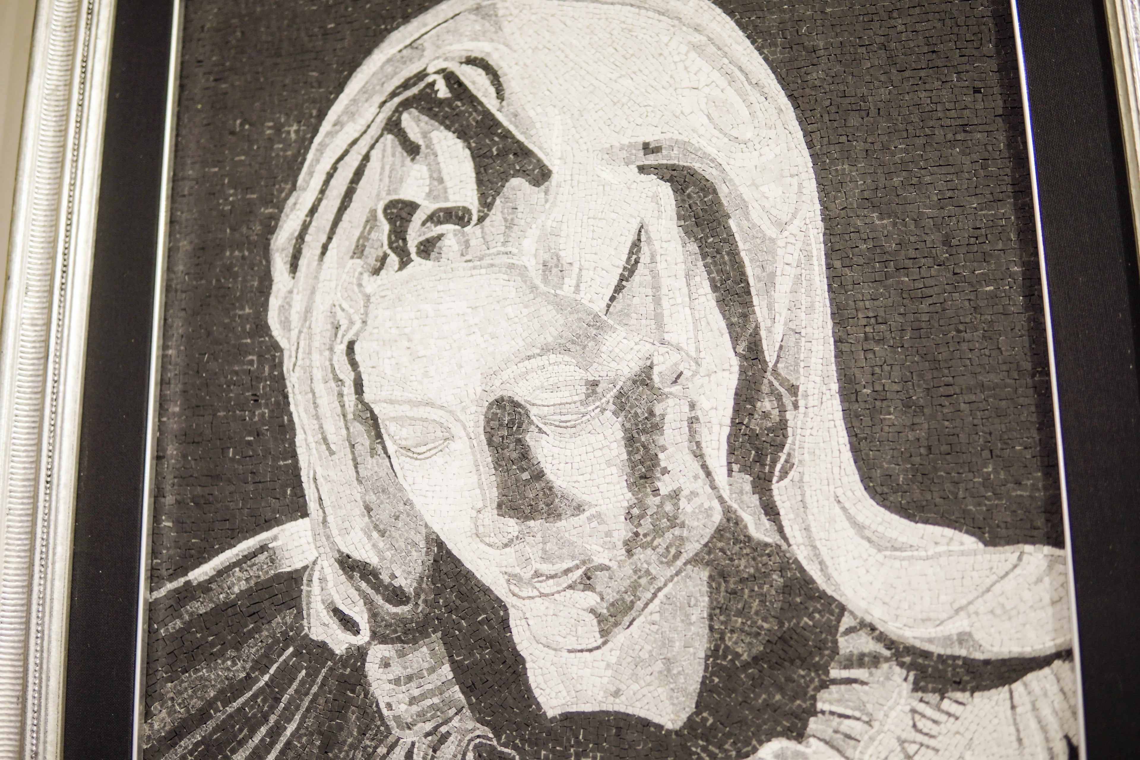 Detail of Pietà mosaic showing polychrome marble and smalti tesserae