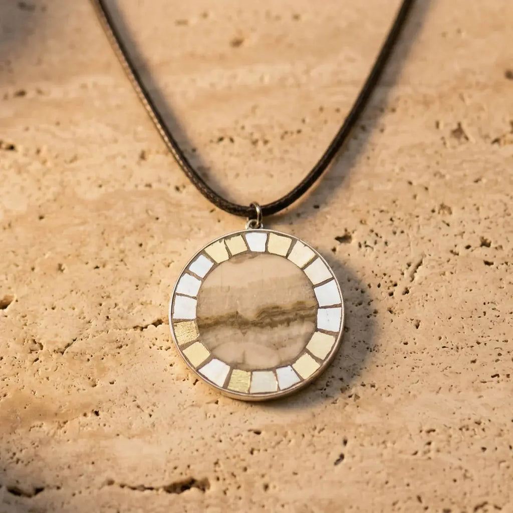 Roman mosaic pendant detail handmade wearable art by Virentina