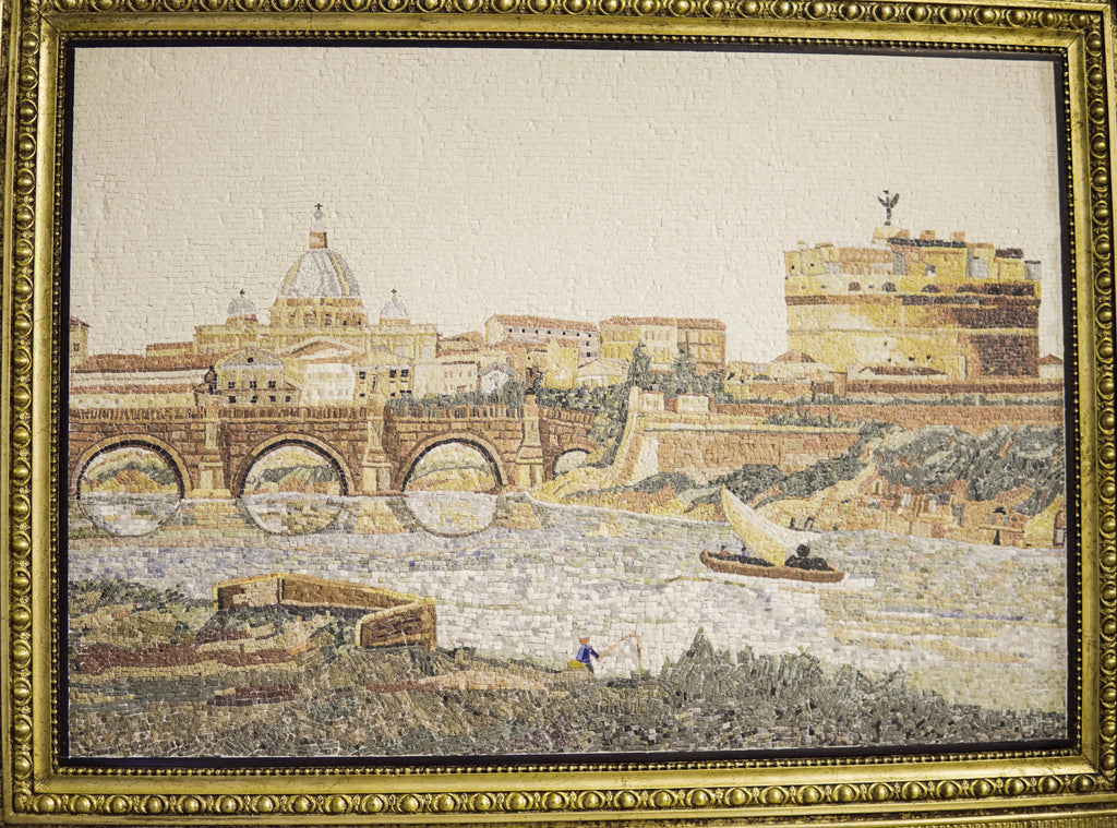 Detail view of Castel Sant'Angelo mosaic showing gold and smalti tesserae