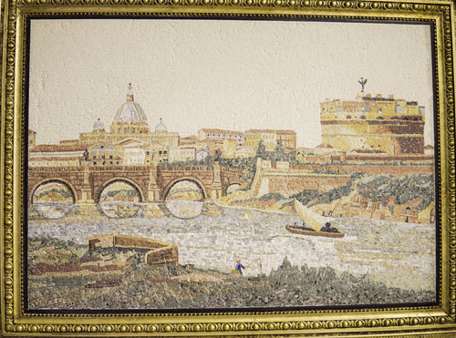 Detail view of Castel Sant'Angelo mosaic showing gold and smalti tesserae