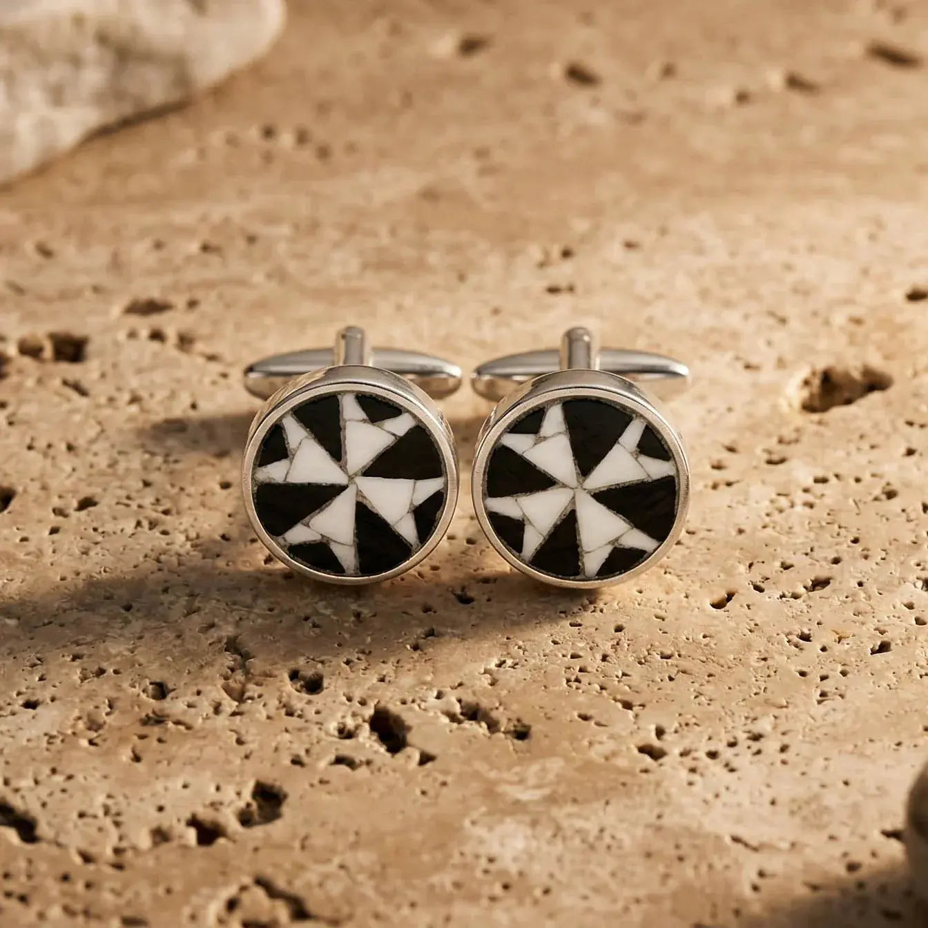 Handcrafted Roman mosaic cufflinks with micro-tesserae of marble and Venetian glass enamel